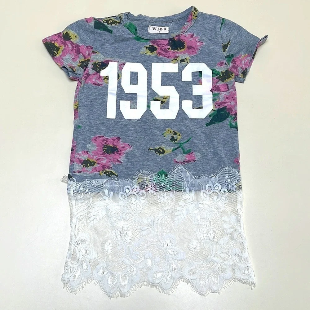 ❤️ WJBB Girls Floral Jersey Dress Size 7